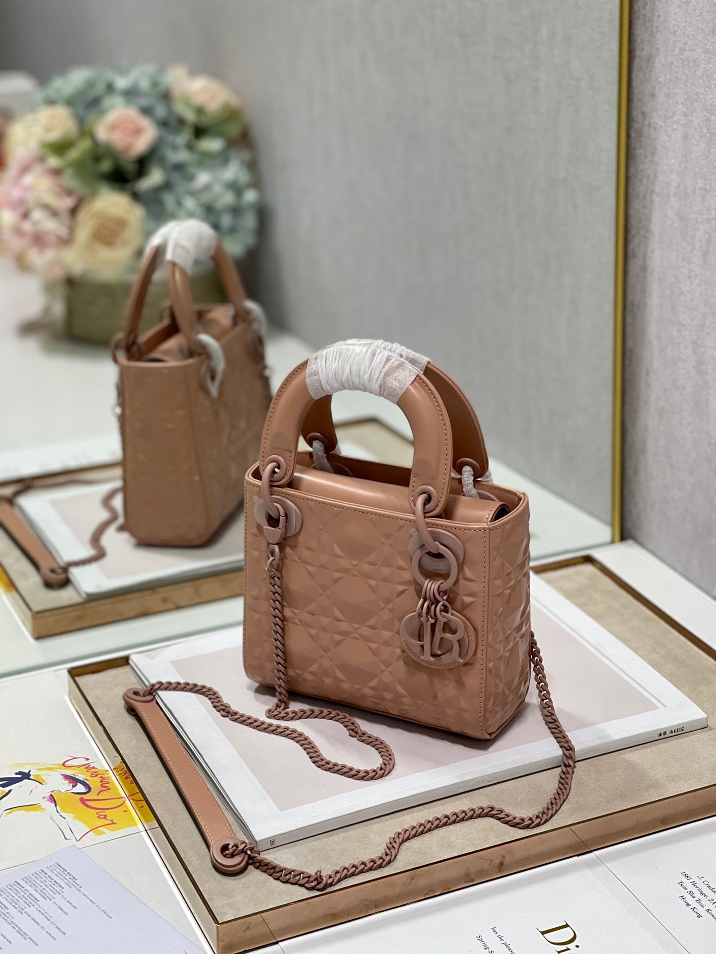 Dior Mini Lady Bag Cannage with Beaded Motif, Brown, For Women Women’s Handbags, Crossbody Bags, 18cm CD
