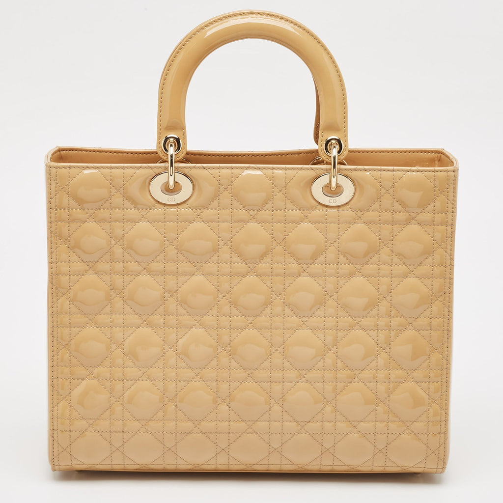 Dior Beige Cannage  Leather Large Lady Dior Tote