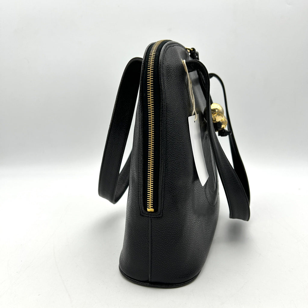 CHANEL Caviar Large CC Shoulder Bag Black  WD012636