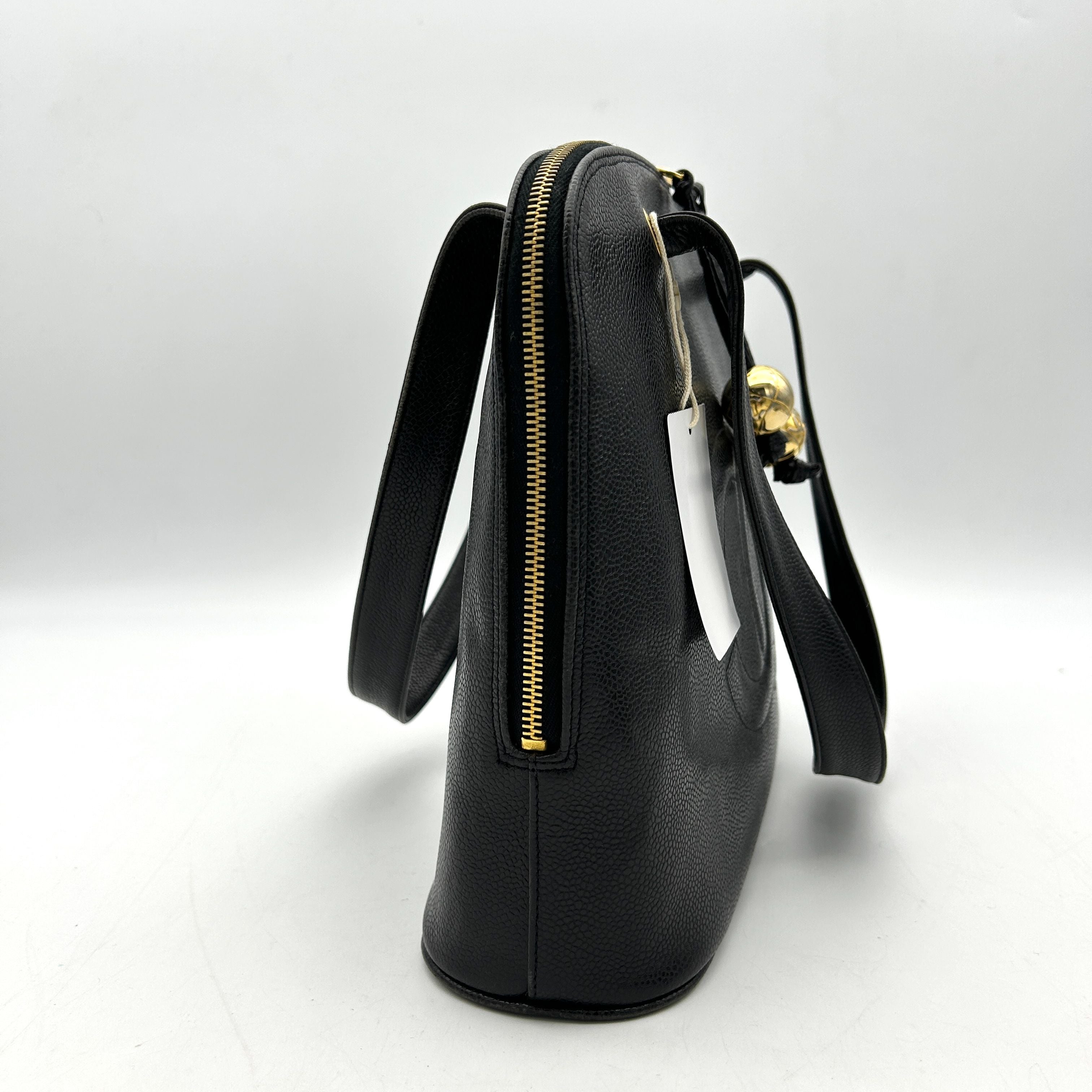 CHANEL Caviar Large CC Shoulder Bag Black  WD012636