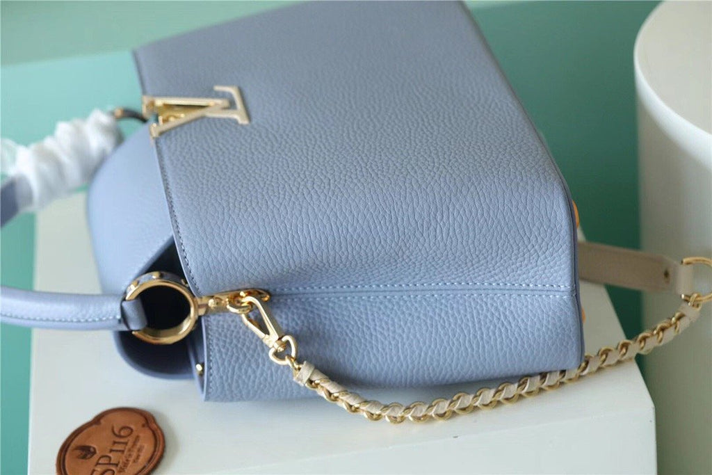 Louis Vuitton Capucines MM Taurillon Light Blue/ Beige For Women, WomenÃƒÂ¢Ã¢â€šÂ¬Ã¢â€žÂ¢s Bags, Shoulder And Crossbody Bags 12.4in/31.5cm Louis VuittonÃƒâ€šÃ‚Â 