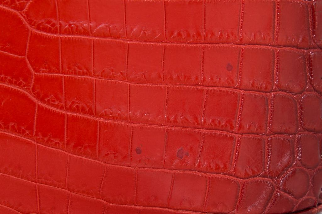 Bottega Veneta Red Vesuvio Croc Bucket Shoulder Bag