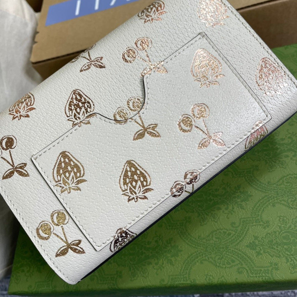 Gucci Padlock Small Gucci Strawberry Shoulder Bag White For Women, Women’s Bags 7.9in/20cm Gucci