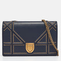 Navy Blue Leather Studded Diorama Wallet on Chain
