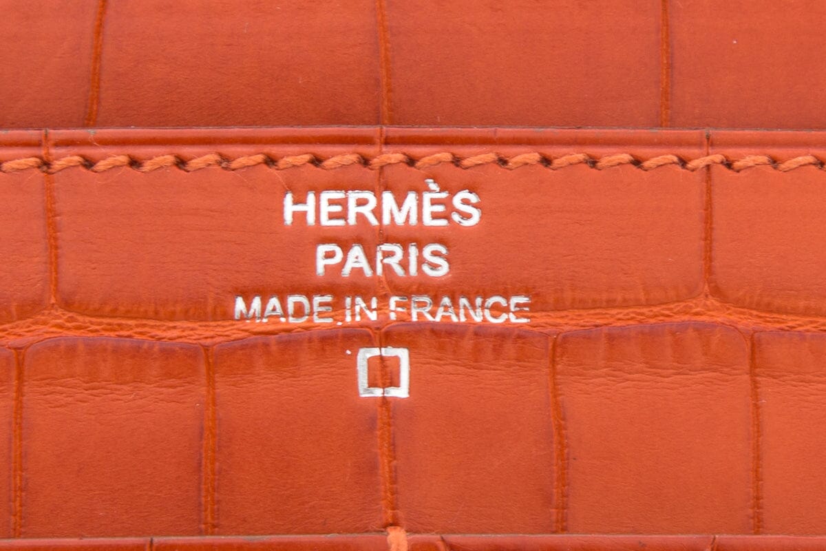 Hermès 2014 Orange Dogon Duo Alligator Wallet/ Clutch