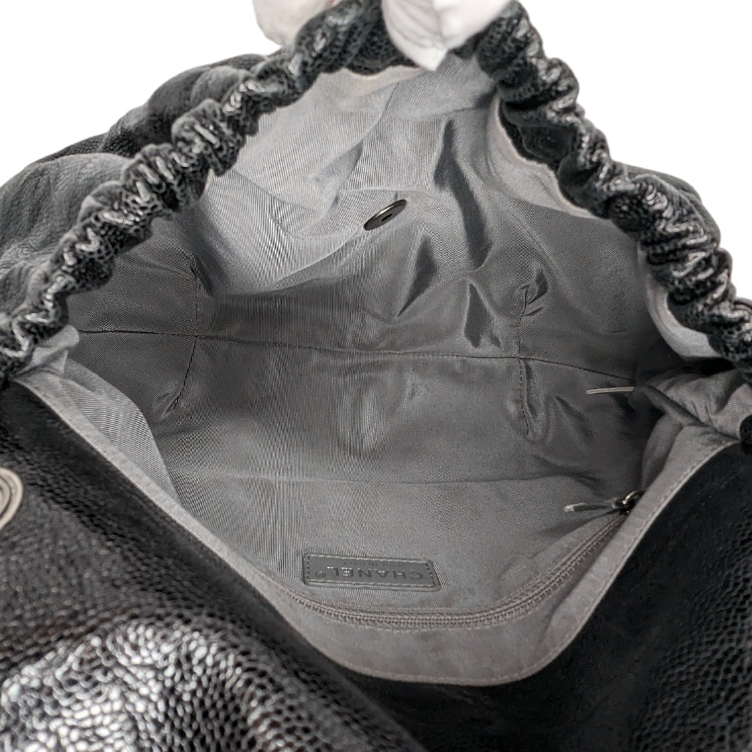 Chanel Elastic CC Flap Bag Glazed Caviar Hobo Shoulder Bag