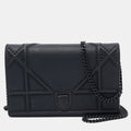 Matte Black Leather Studded Diorama Wallet on Chain