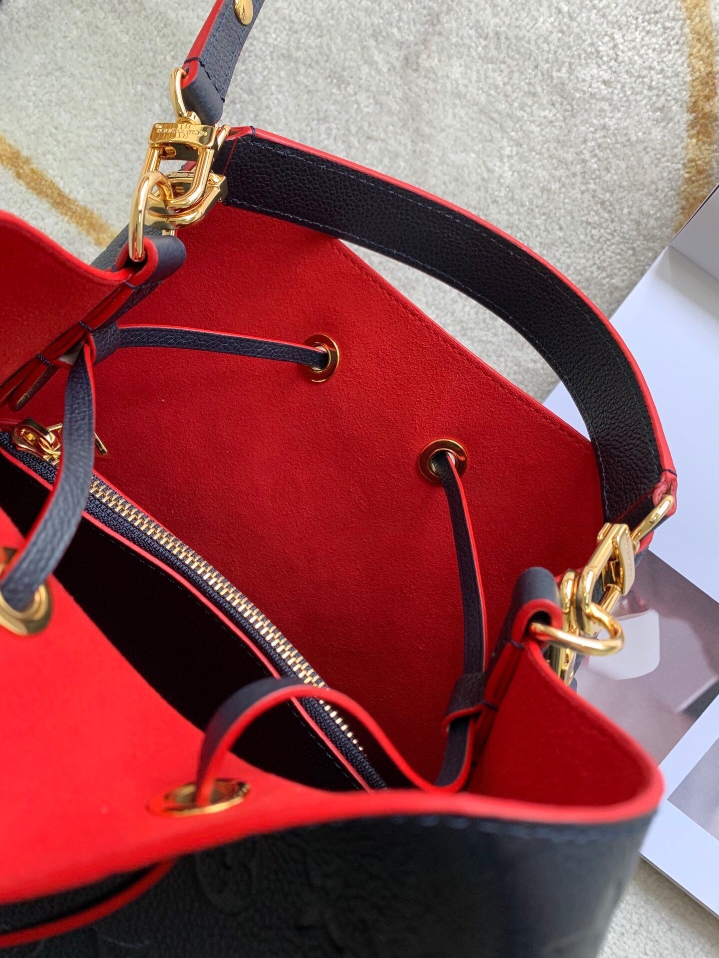 Louis Vuitton NeoNoe MM Bucket Bag Monogram Empreinte Red For Women, Women’s Bags, Shoulder Bags 10.2in/26cm Louis Vuitton