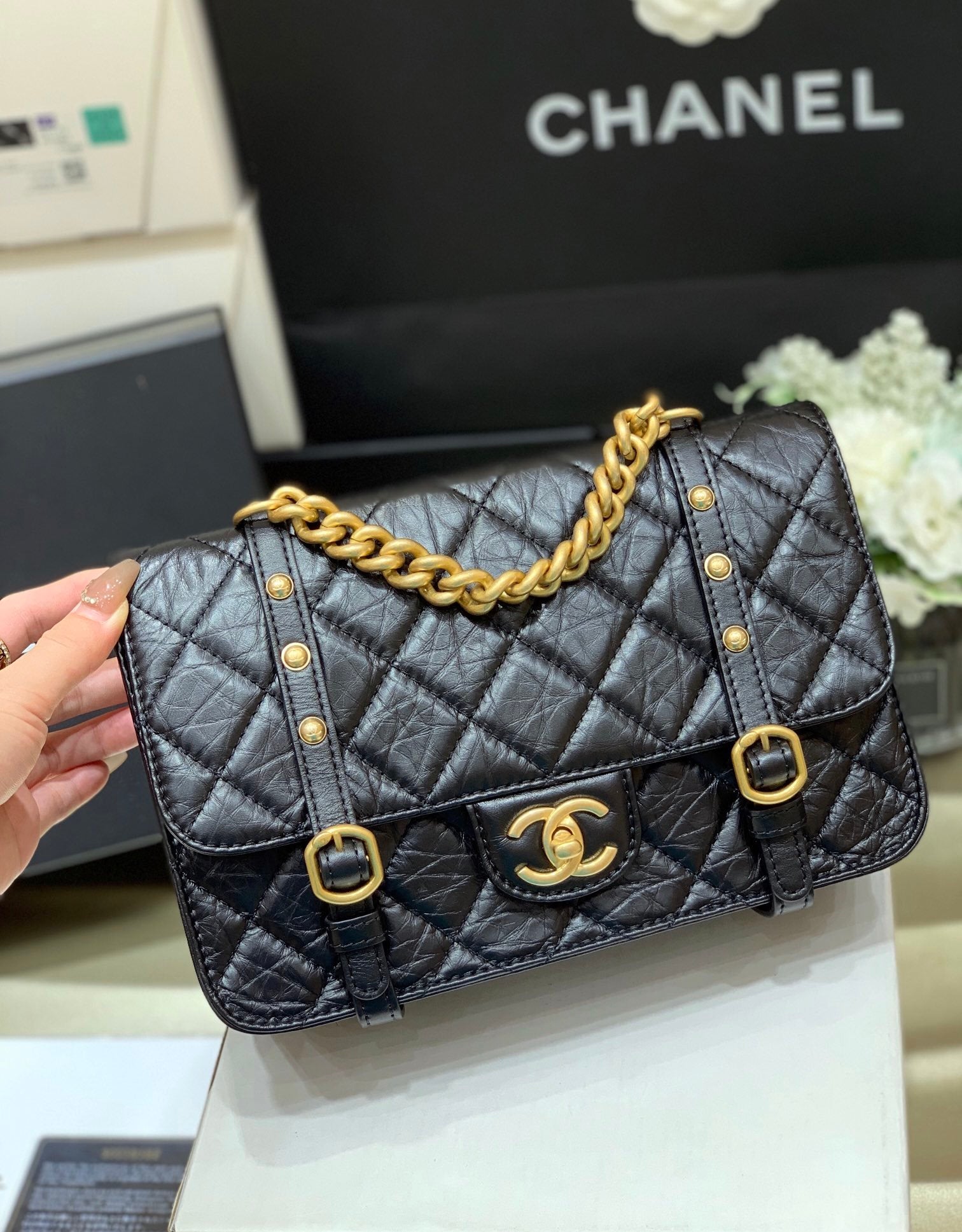 Chanel Co Co Shoulder Bag Gold Chain Black 9.8in/25cm