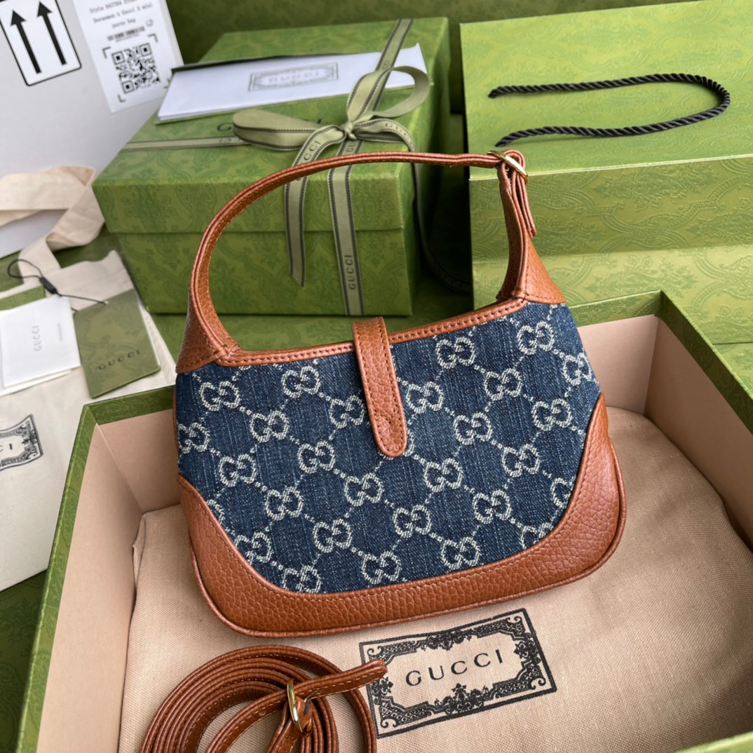 Jackie 1961 Mini Shoulder Bag Blue And Ivory Jacquard Denim For Women 7.5in/19cm Ã¢â‚¬Å½637092 2KQ8375