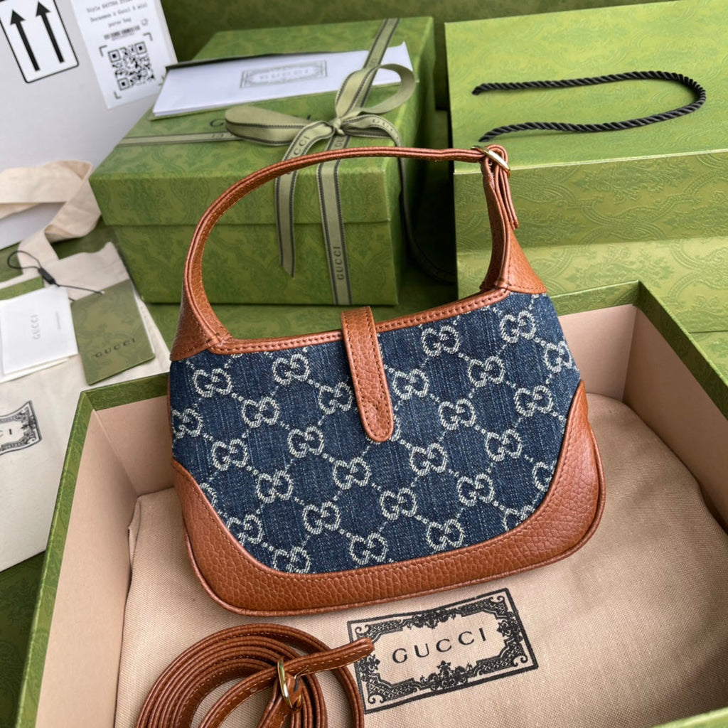 Gucci Jackie 1961 Mini Shoulder Bag Blue And Ivory Gucci Jacquard Denim For Women 7.5in/19cm Gucci ‎637092 2KQGucci 8375