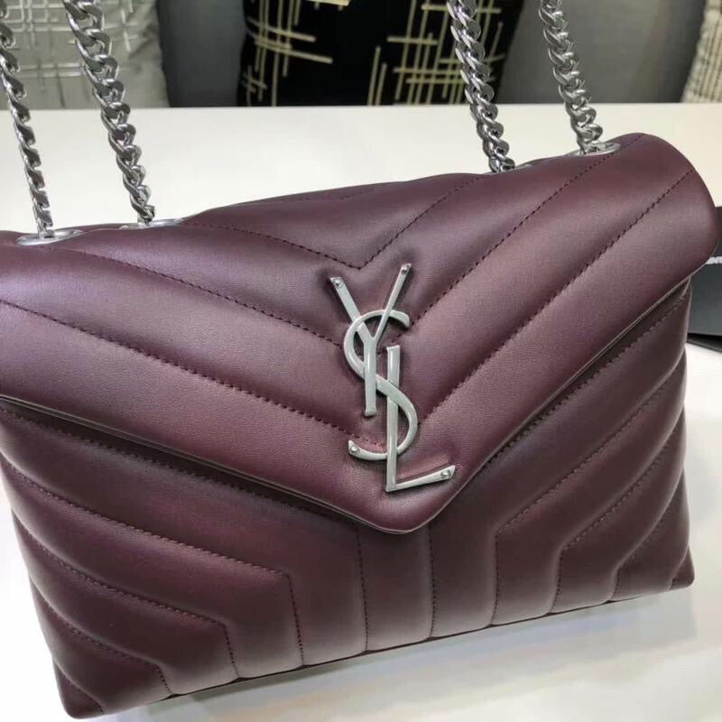 YSSL Loulou Small Chain Bag In MatelassÃ© "Y" Burgundy For Women 9.8in/23cm YSLÂ 