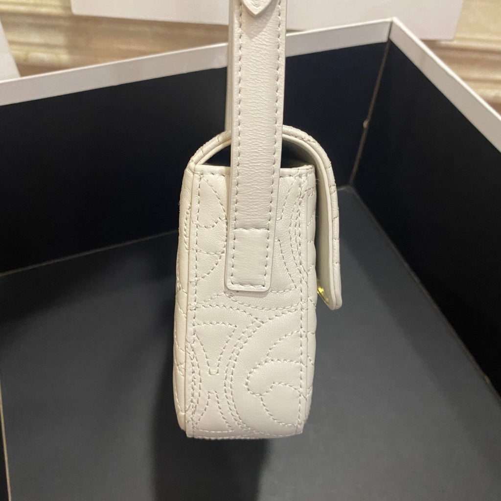 Triomphe Shoulder Bag In Quilted Triomphe Lambskin White For Women 8in/20cm 194143EF4.01BC