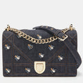 Blue Denim Medium Crystal Embellished Diorama Shoulder Bag
