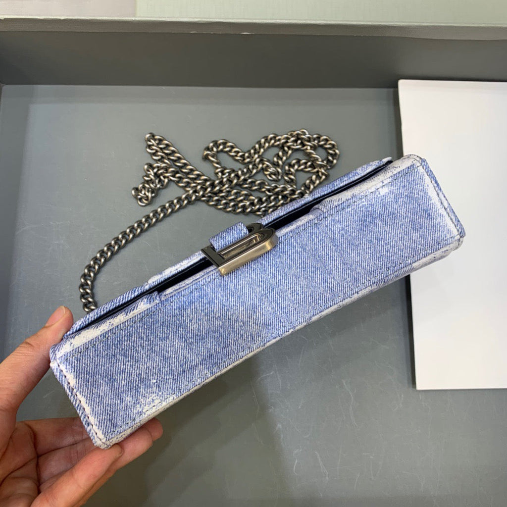 Downtown Small Shoulder Bag With Chain Blue Washed, For Women,  Bags 11.8in/30cm