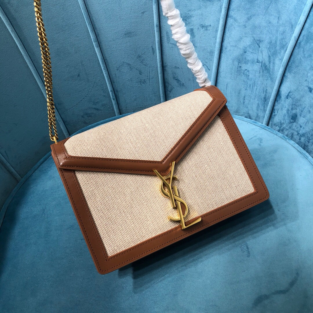 YSSL Le Cassandra Medium Chain Bag In Canvas And BoxNatural Beige For Women 8in/22cm YSL