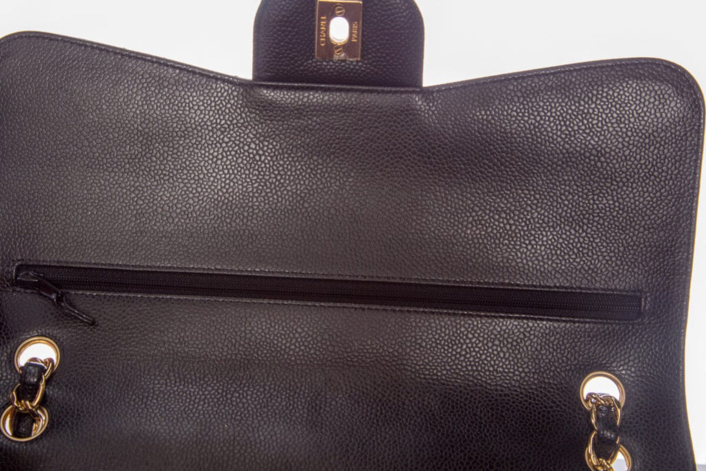 Chanel Black Caviar Classic Jumbo  Double Flap GHW Handbag