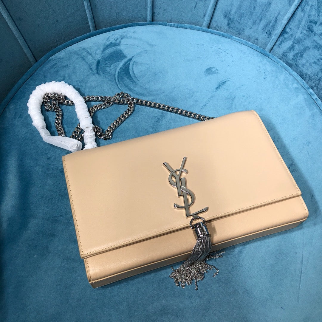 Top Quality Kate MeTop Qualityum Chain Bag With Tassel In Grain De Poudre Beige For Women 9.4in/24cm YSLÂ 