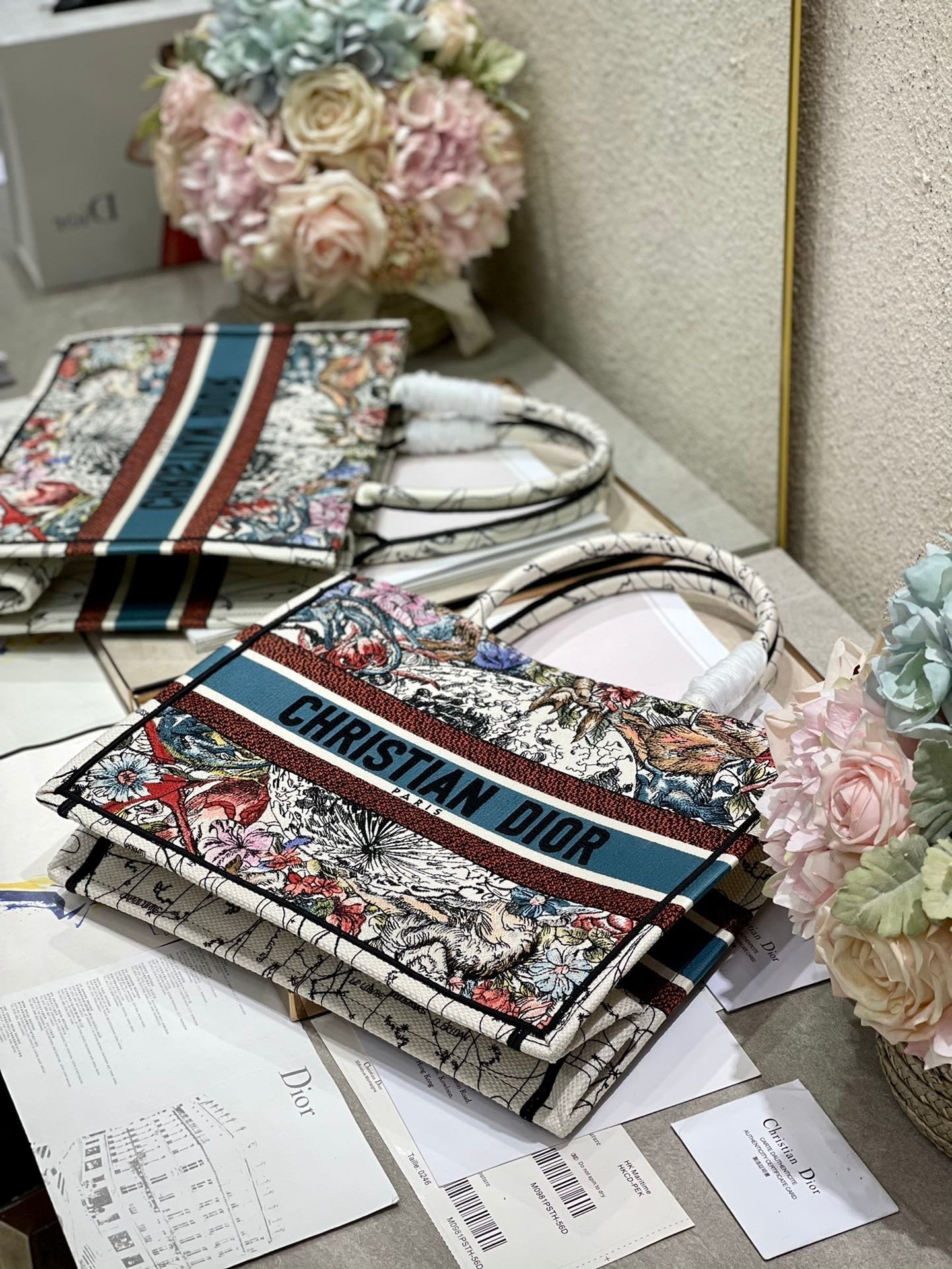 Dior MeDiorum Book Tote Latte Multicolor ZoDiorac Embroidery, Latte Multicolor, For Women Women’s Handbags, Shoulder Bags, 36cm CD