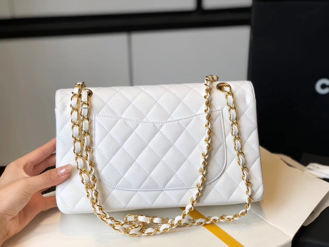 Chanel Classic MeGLAMIum GlamIapbag Golden Hardware White 10in/25.5cm
