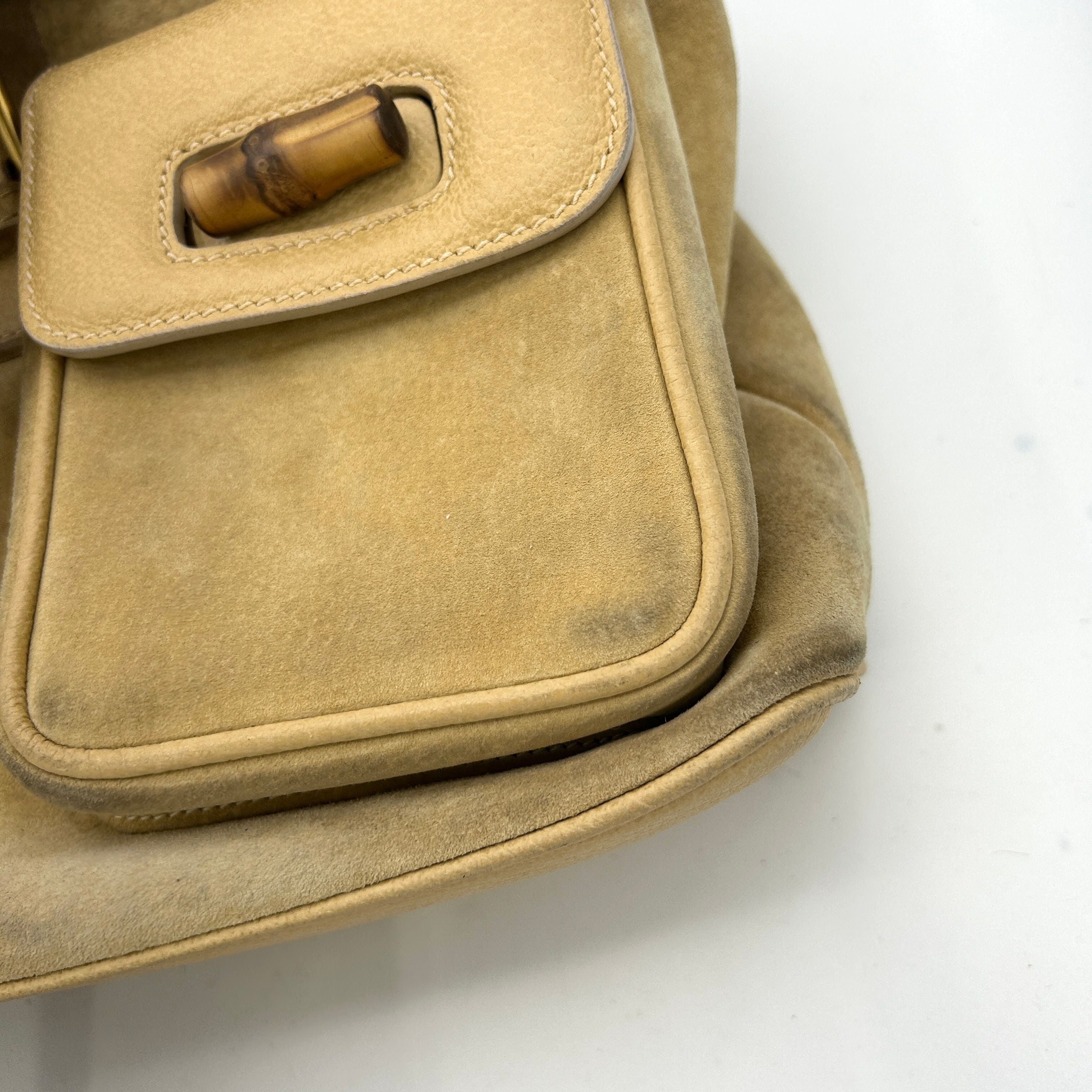 GUCCI Bamboo Shoulder Bag Suede Brown Gold WDgu6626ck
