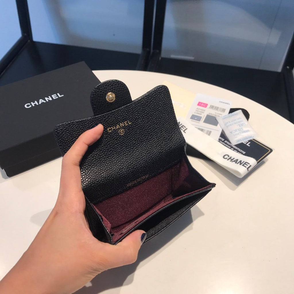 Chanel Classic Card Holder Gold Toned Hardware Black For Women Wallet 4.5in/11.5cm