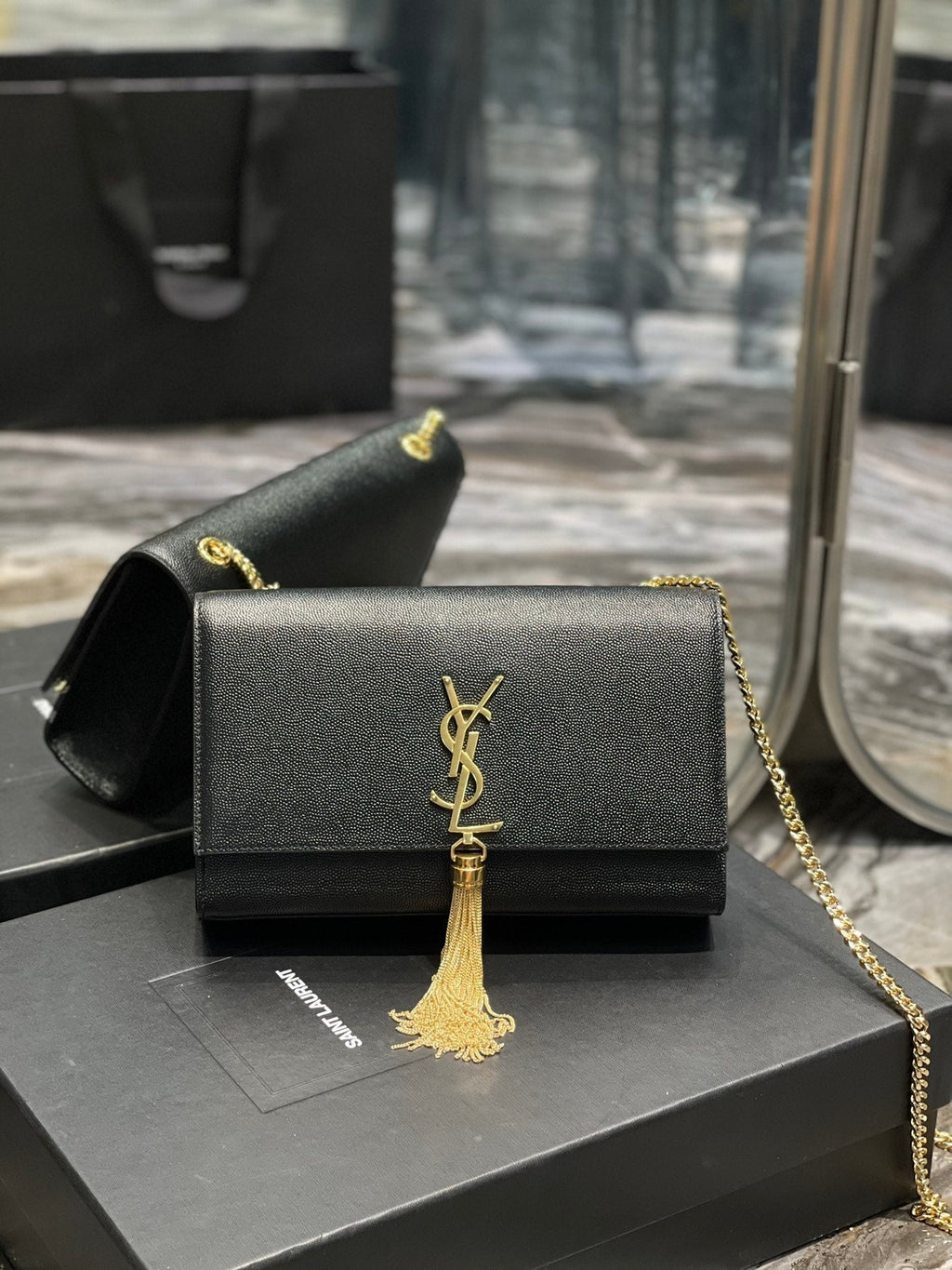 Top Quality Kata MeTop Qualityum Chain Bag Black With Tassel For Women 9.4in/24cm YSL 354119BOW0J1000
