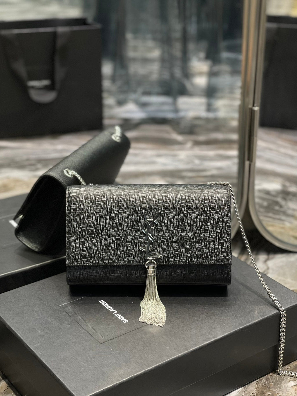 Top Quality Kata MeTop Qualityum Chain Bag Black With Tassel For Women 9.4in/24cm YSL 354119BOW0N1000