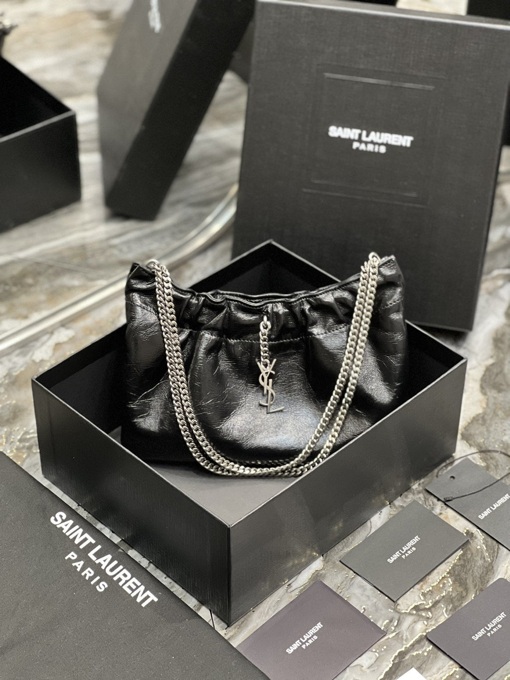 Top Quality Hobo Mini Bag Black With Silver Hardware For Women 9.4in/24cm YSl
