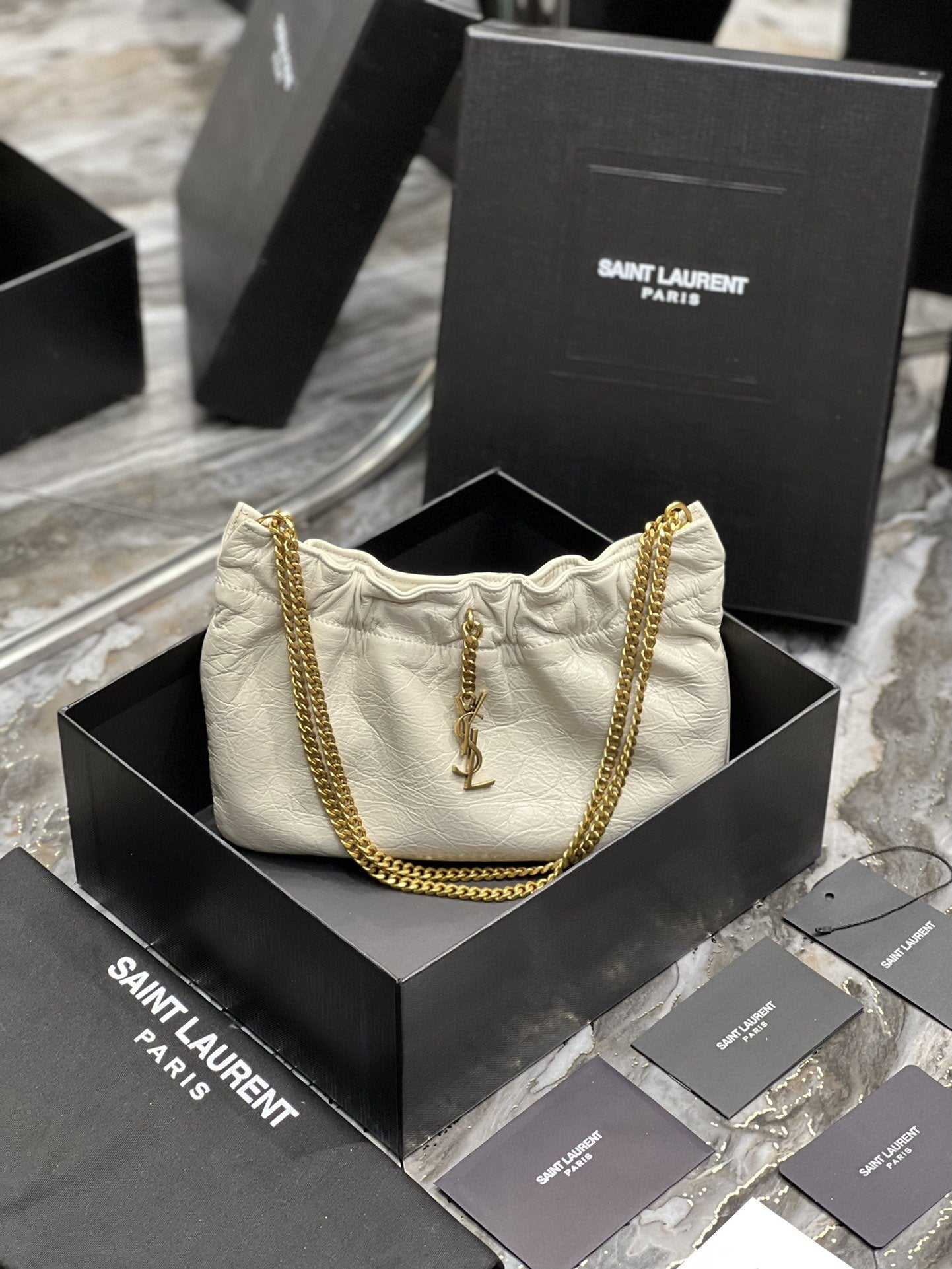 YSSL Hobo Mini Bag White With Bronze Toned Hardware For Women 9in/24cm YSl