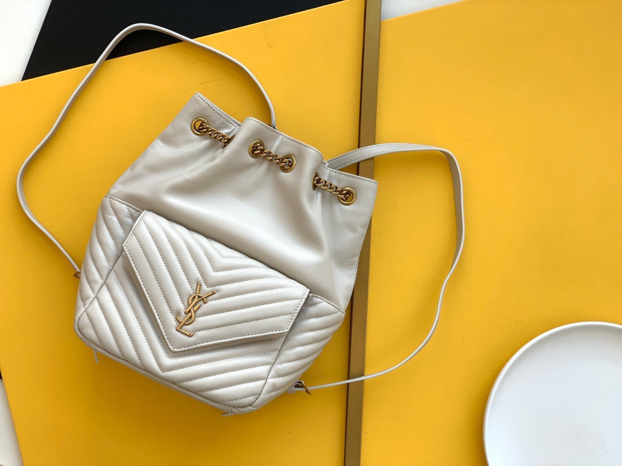 Top Quality Joe Backpack In Monogram With Bronze-Toned Hardware White For Women 11.5in/22cm YSL 6726091EL079207