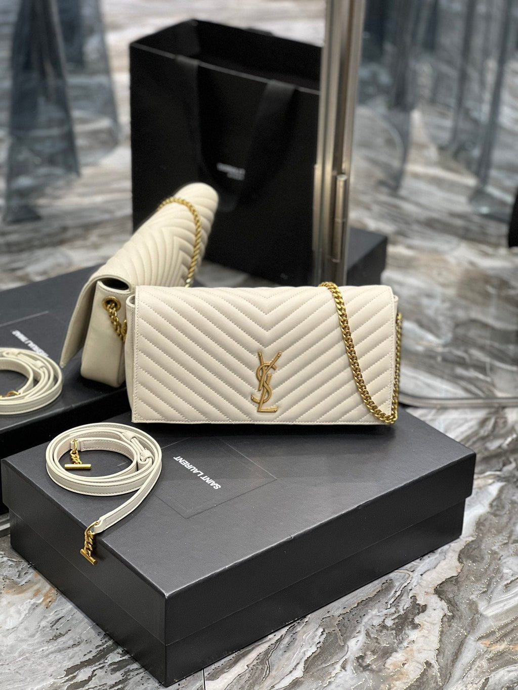 YSSL Kata 99 Chain Bag White With Gold Hardware For Women 10in/26cm YSL