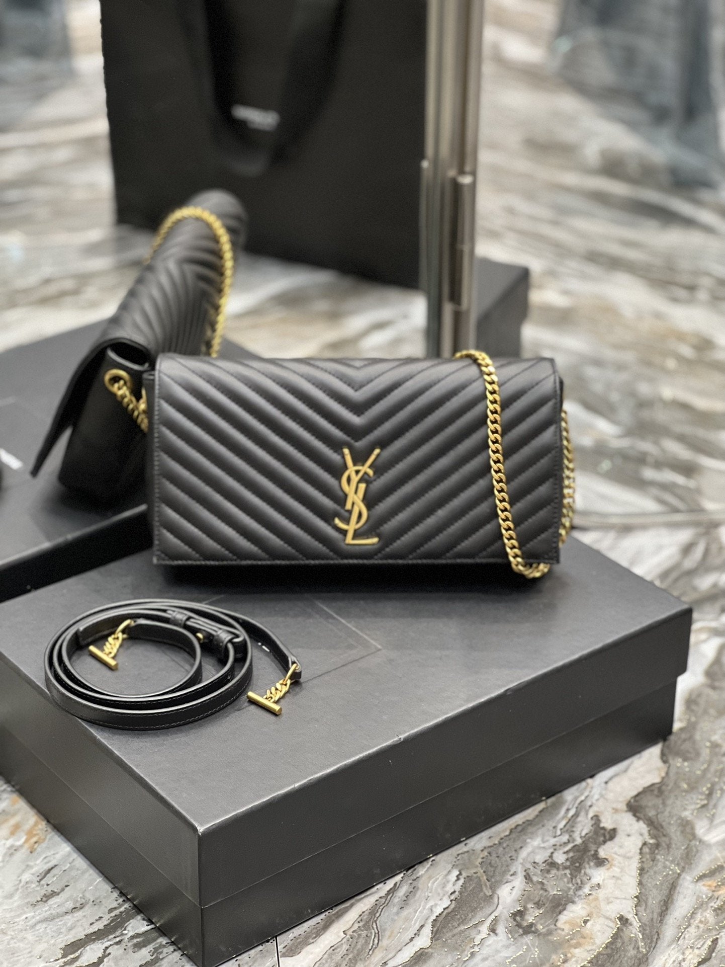 YSSL Kata 99 Chain Bag Black With Gold Hardware For Women 10in/26cm YSL