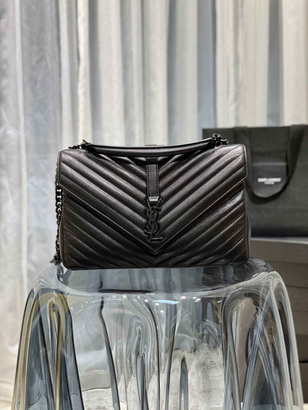 YSSL College Large Chain Bag Black With Metal Toned Hardware For Women 12in/32cm YSL 600278BRM081000