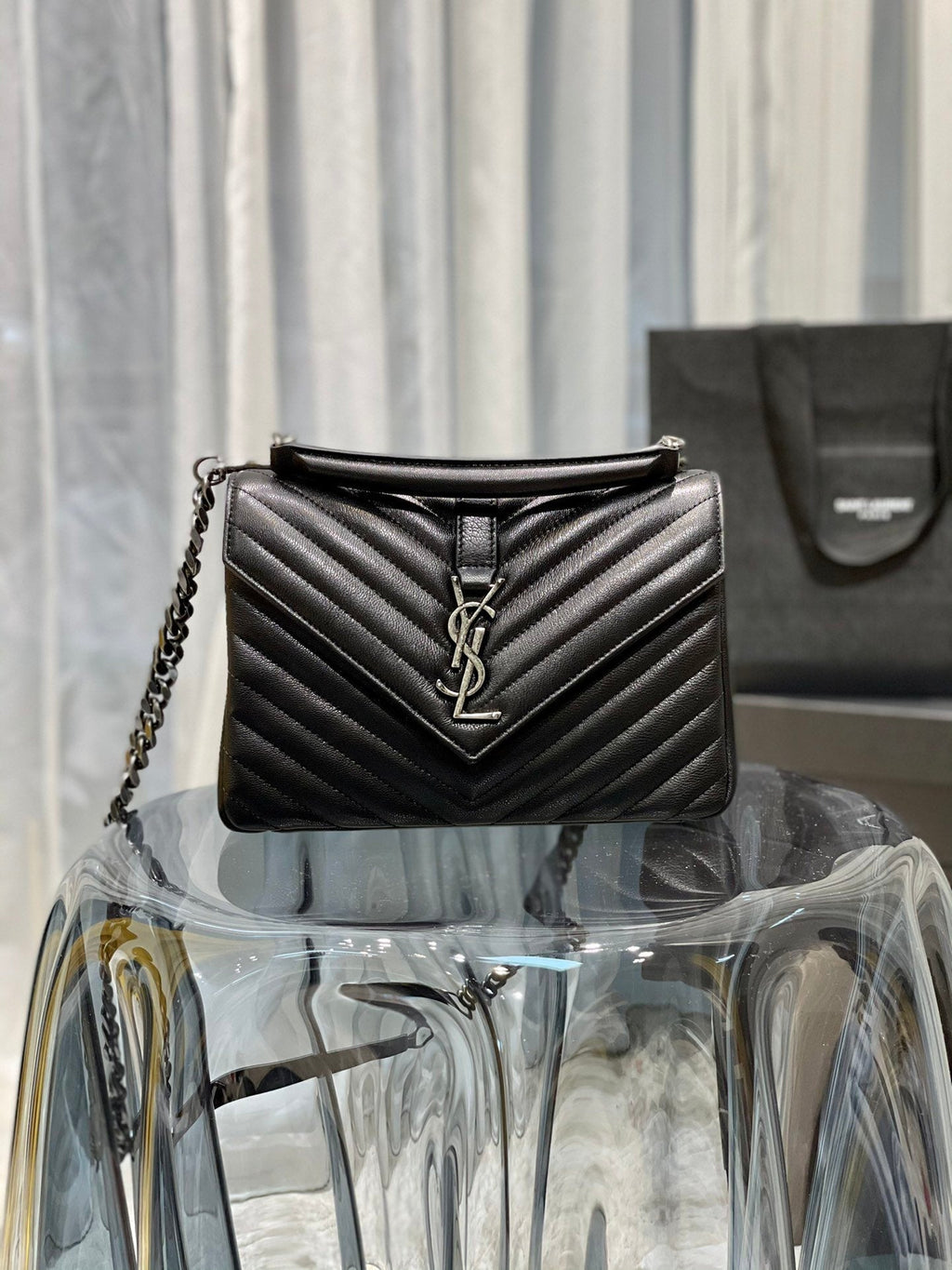 Top Quality College MeTop Qualityum Chain Bag Black Silver Toned Hardware For Women 9.4in/24cm YSL 600279BRM041000