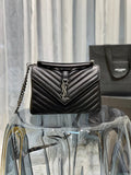Top Quality College MeTop Qualityum Chain Bag Black Silver Toned Hardware For Women 9.4in/24cm YSL 600279BRM041000