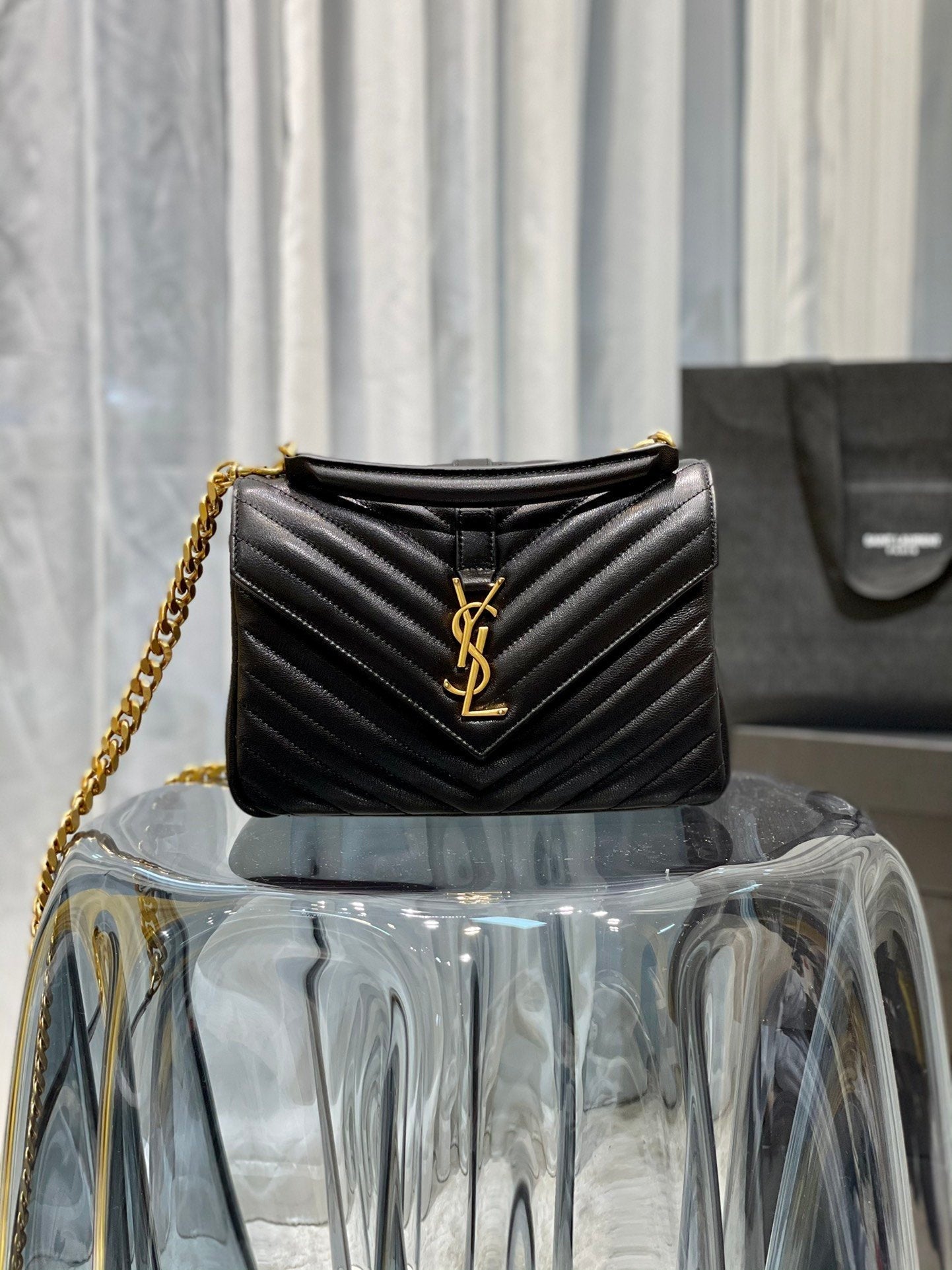 YSSL College Medium Chain Bag Black Gold Toned Hardware For Women 9in/24cm YSL