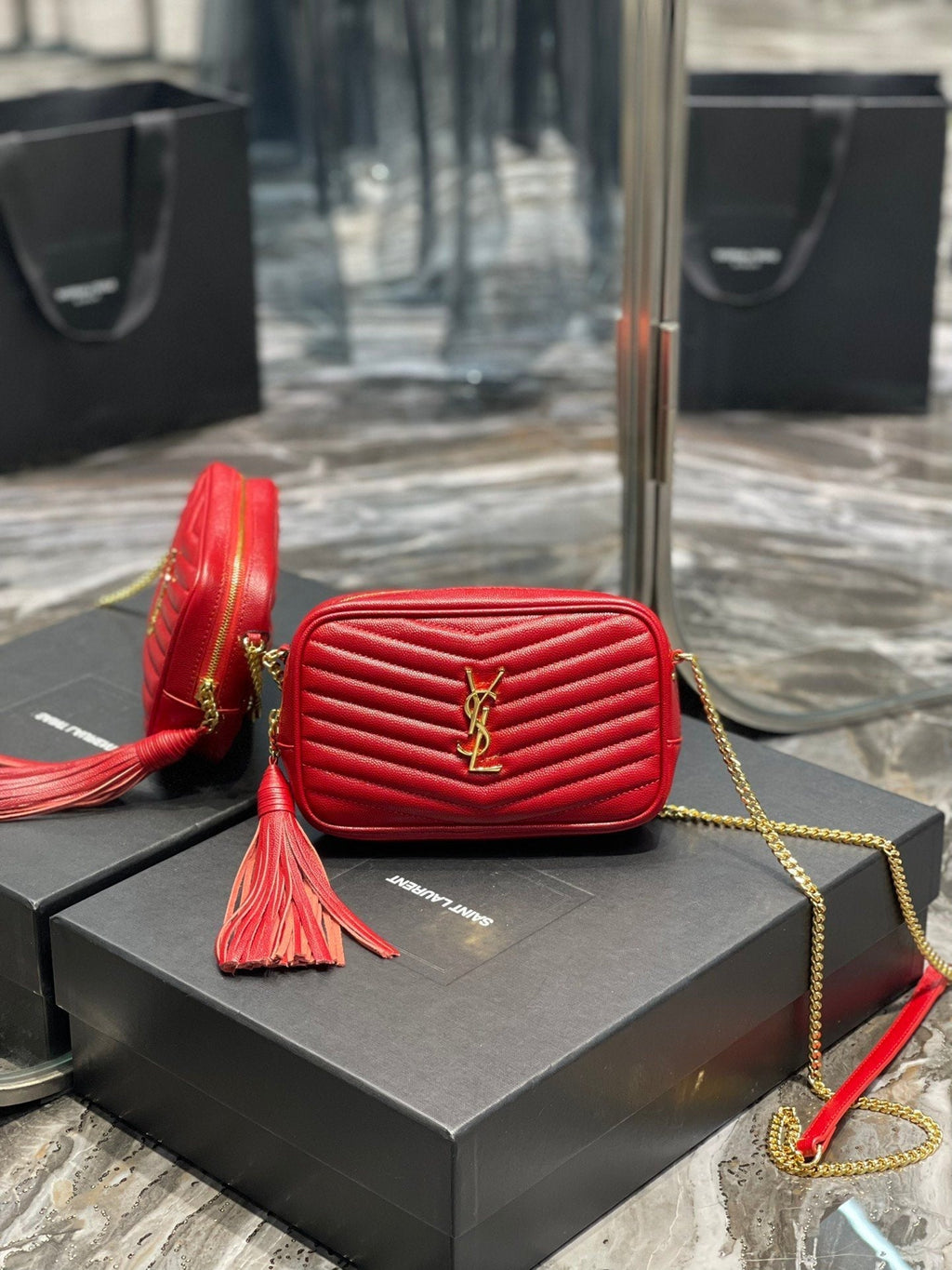 Top Quality Lou Mini Bag Red In Quilted Grain De Poudre With Gold Hardware For Women 7.4in/19cm YSl 6125791GF076008