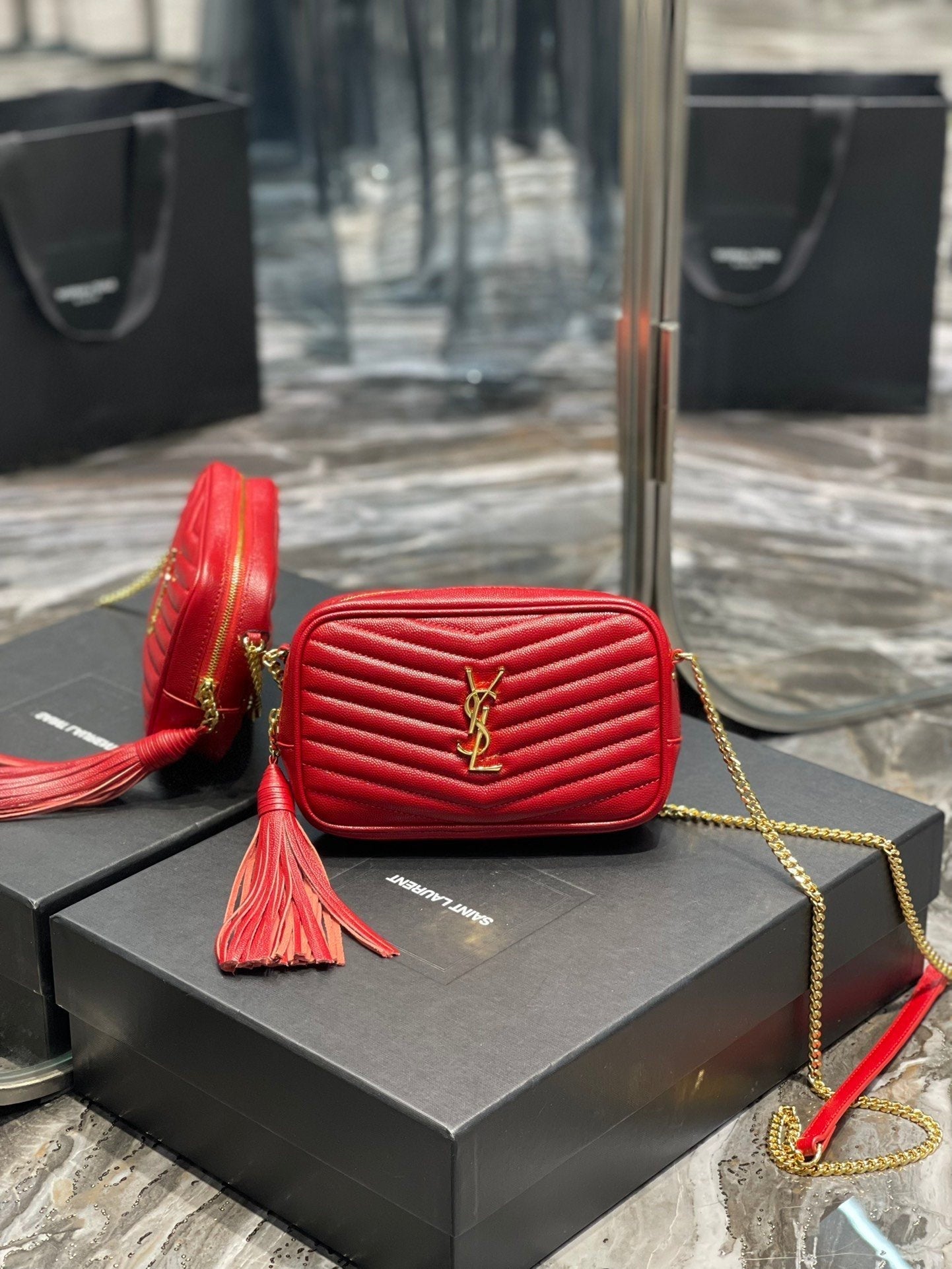 Top Quality Lou Mini Bag Red In Quilted Grain De Poudre With Gold Hardware For Women 7.4in/19cm YSl 6125791GF076008