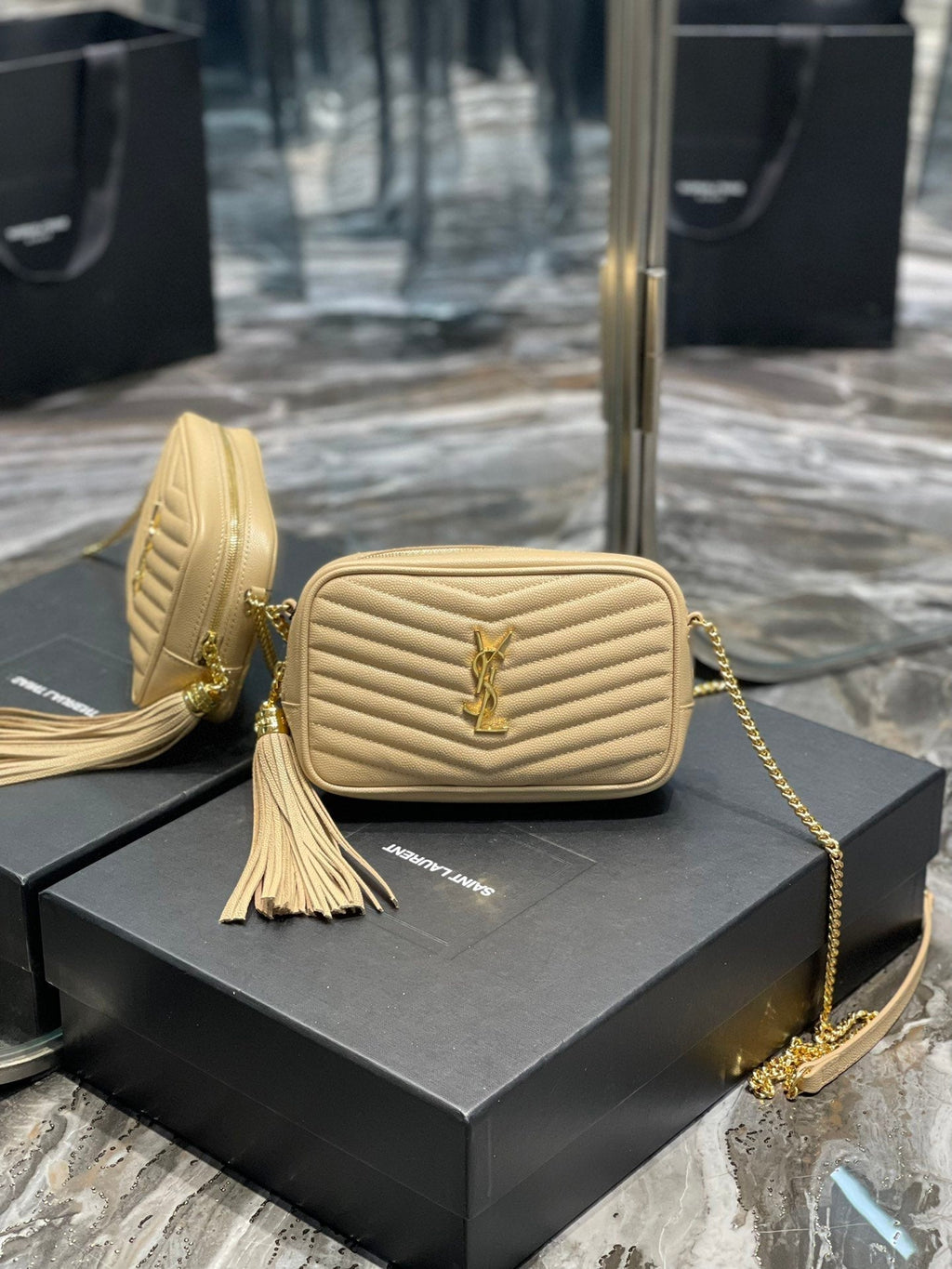 Top Quality Lou Mini Bag Beige In Quilted Grain De Poudre With Gold Hardware For Women 7.4in/19cm YSl 6125791GF012721
