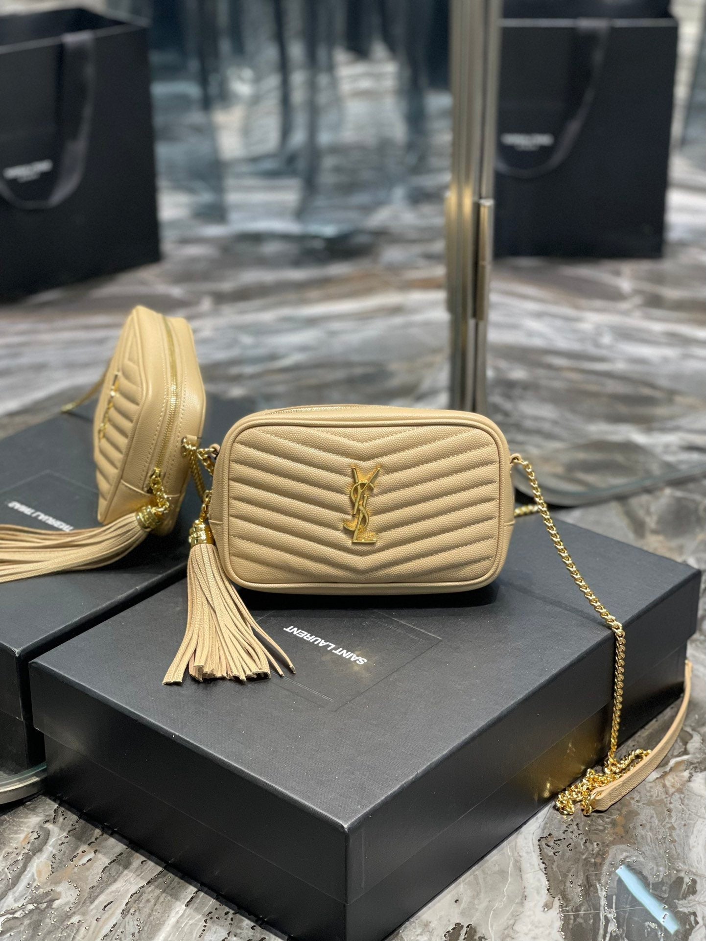 Top Quality Lou Mini Bag Beige In Quilted Grain De Poudre With Gold Hardware For Women 7.4in/19cm YSl 6125791GF012721