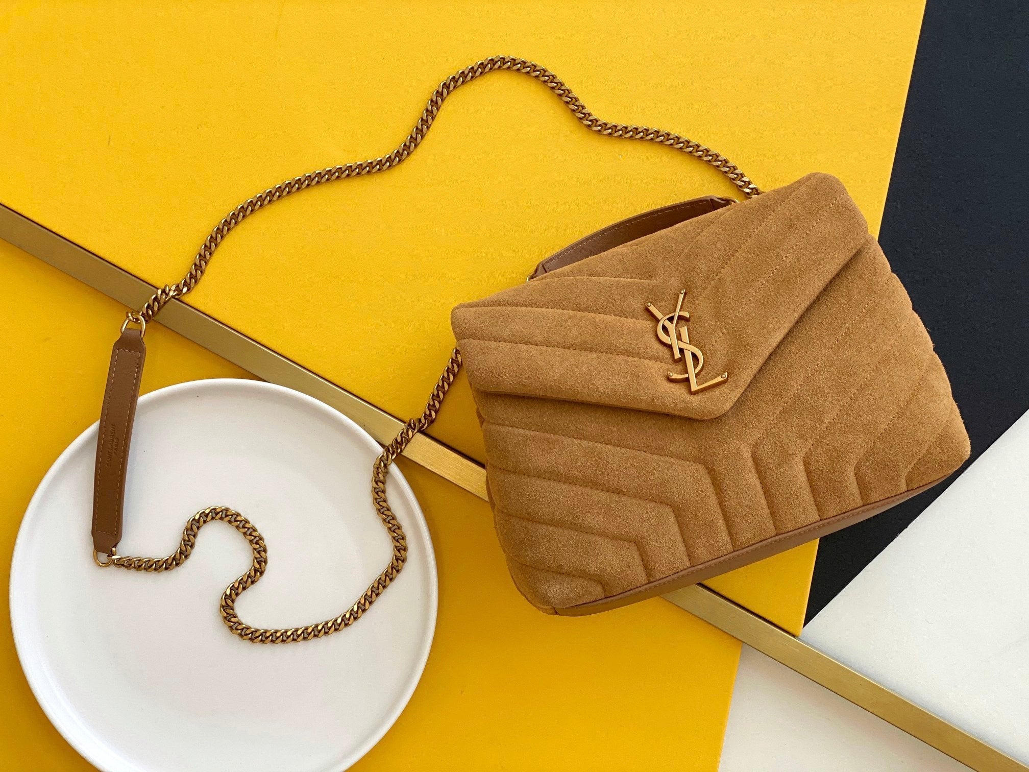 Top Quality Loulou Small Chain Bag In "Y" Brown With Gold Hardware For Women 9.8in/23cm YSL 4946991U8C77761
