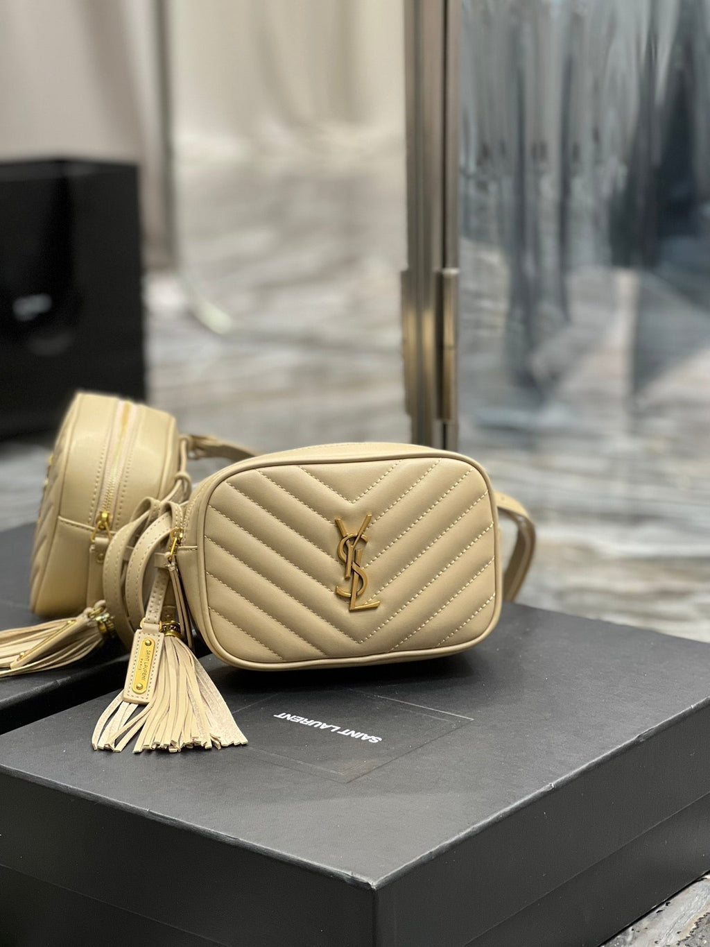 YSSL Lou Belt Bag Beige In MatelassÃ© Gold Toned Hardware For Women 6.1in/15cm YSL 614031DV7072721