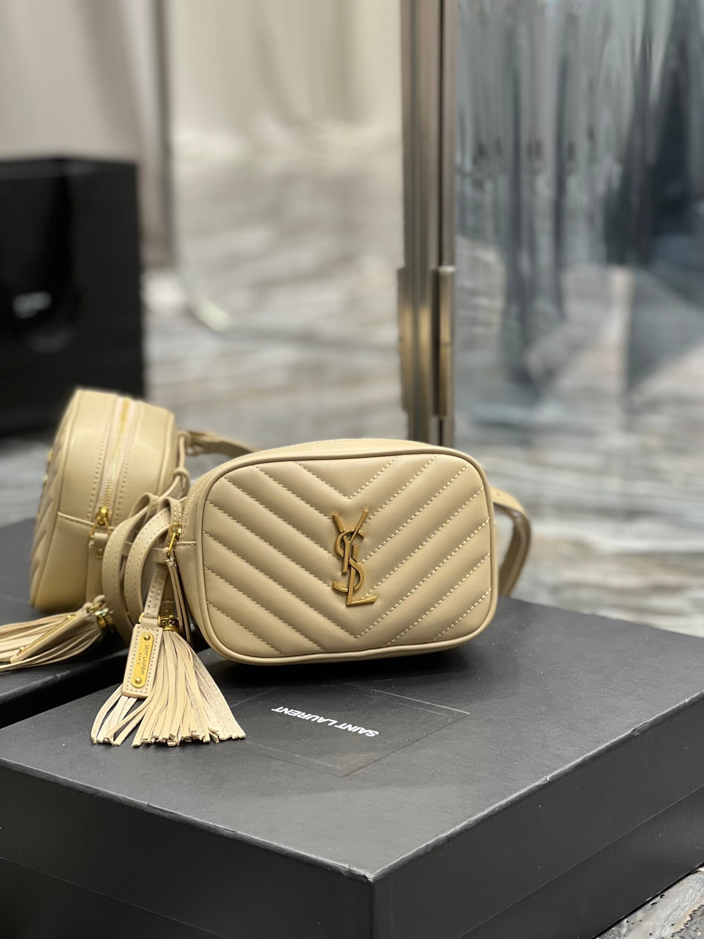 YSSL Lou Belt Bag Beige In MatelassÃ© Gold Toned Hardware For Women 6.1in/15cm YSL 614031DV7072721