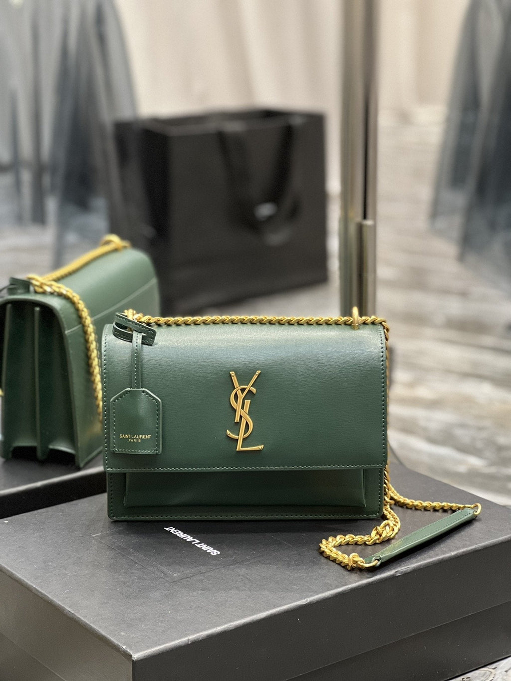YSSL Sunset Medium Chain Bag For Women 8in/22cm Green YSL