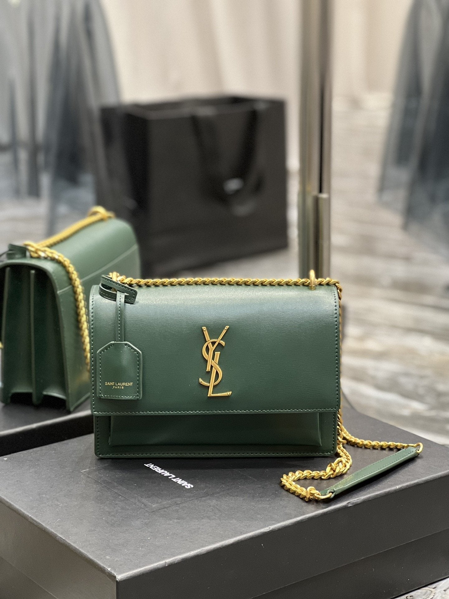 YSSL Sunset Medium Chain Bag For Women 8in/22cm Green YSL