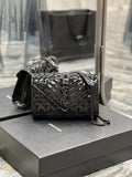 YSSL Envelope Small Bag Black In Mix MatelassÃ© Grain De Poudre Embossed Material For Women 8in/21cm YSL