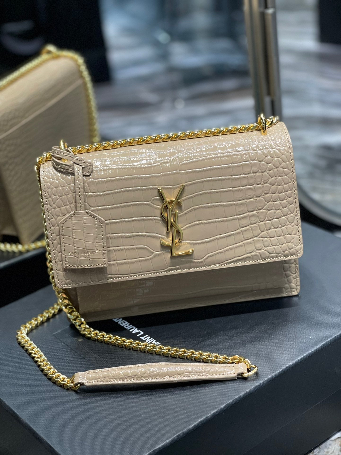YSSL Sunset Medium Chain Bag For Women 8in/22cm Beige YSL 442906DND0J2721