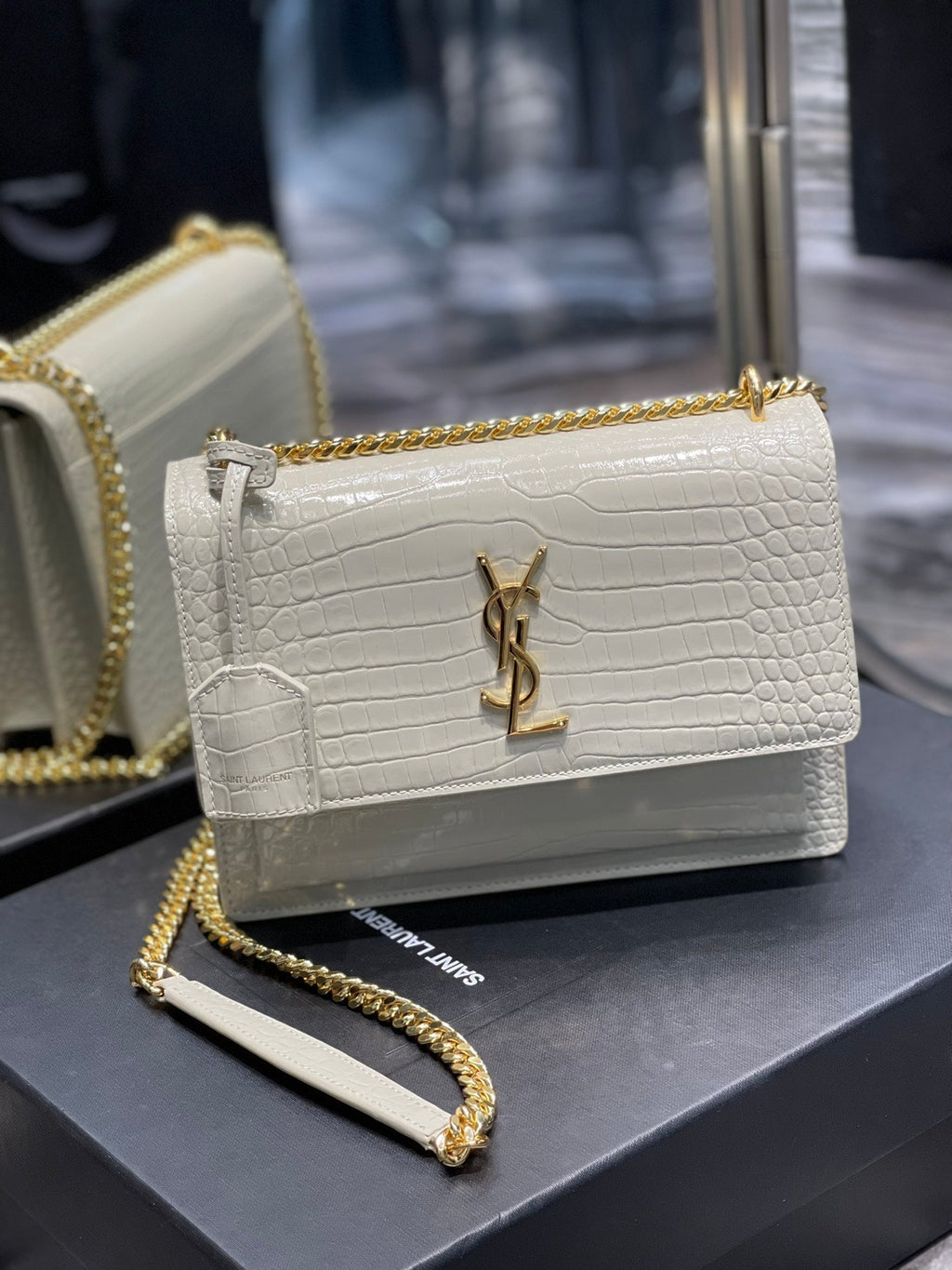 YSSL Sunset Medium Chain Bag For Women 8in/22cm White YSL 442906DND0J9207