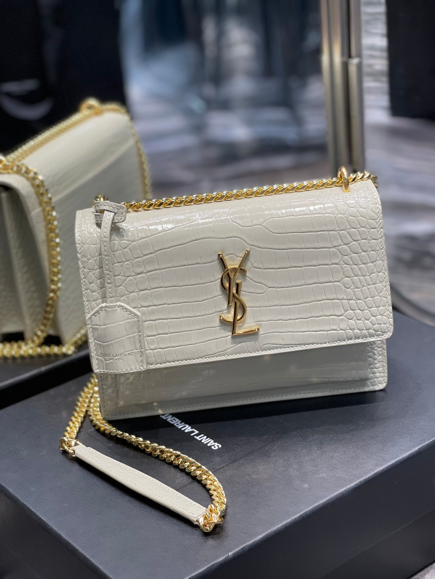 YSSL Sunset Medium Chain Bag For Women 8in/22cm White YSL 442906DND0J9207